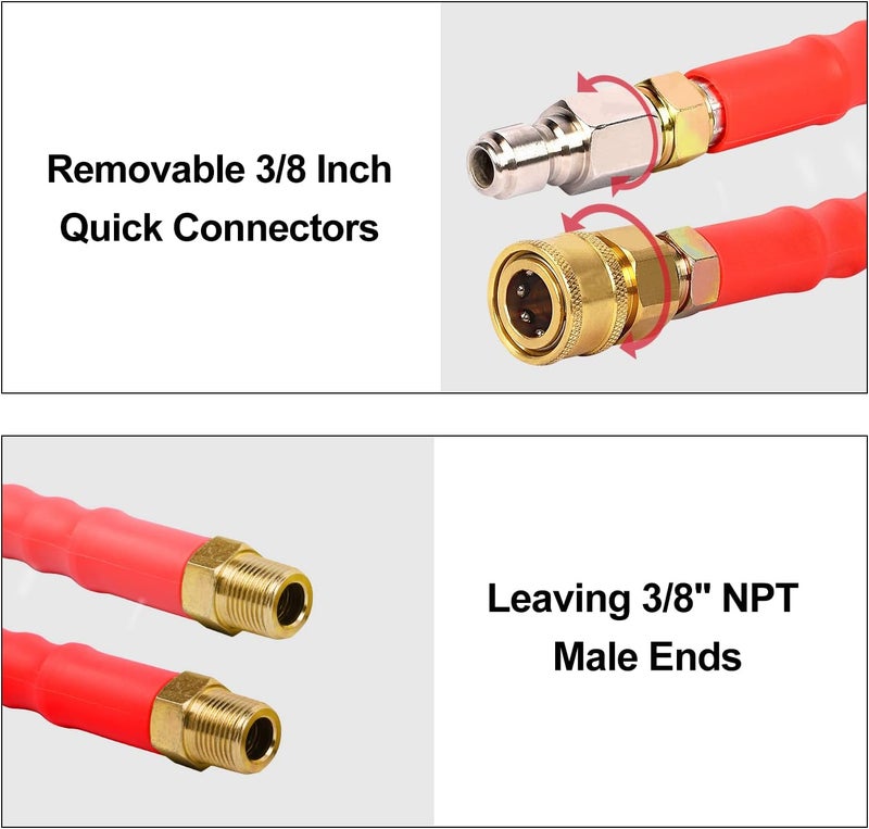 Heliwoo Pressure Washer Steel-Braided Jumper Hose, 8FT 3/8'' Quick Connect Adapter Set, 248F Hot Water, 4800 PSI - Image 4